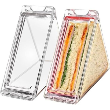 Lunchbox 2 teilig Dreieckige Sandwichbox Transparente Sandwichbox Kompakte dreieckige Sandwichbox Leicht und auslaufsicher für unterwegs (1/5)
