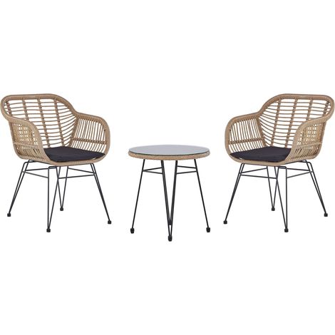 Bistro Set inkl. Kissen TROPEA II Polyrattan Naturfarben