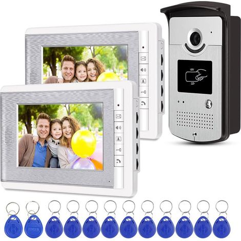 Moniteurs vidéo interphone kit contrôle d'accès, caméra RFID 7" écran couleur TFT support déverrouillage EM (1/5)