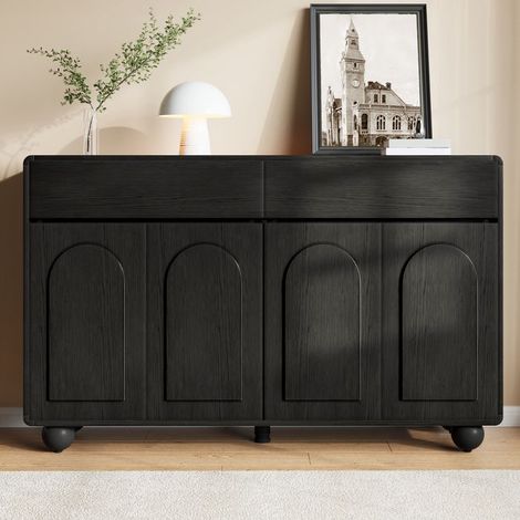 Buffet de salón, Bahut, Buffet moderno 140 cm, 4 puertas de armario curvadas y 2 cajones, Mueble de almacenamiento, Paneles de partículas (1/5)