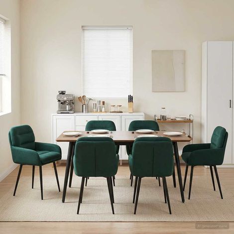 Lot de 6 chaises de salle à manger en velours vert foncé avec accoudoirs – 59 x 59,5 x 90 cm - PANGIVO (1/5)
