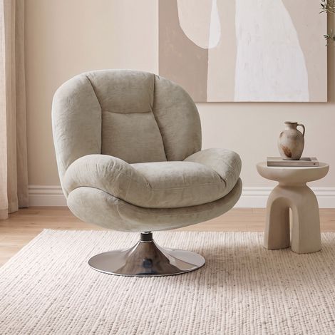 Fauteuil cosy pivotant 85x79x89cm en tissu texturé beige - ORYO (1/5)