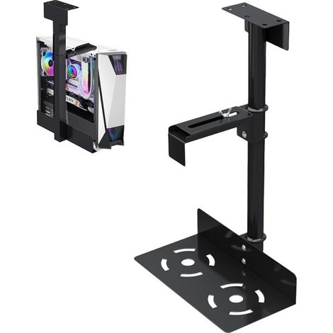 Support Universel pour Boîtier PC – Fixation Sous Bureau ou Murale — Support Réglable pour Tour d’Ordinateur, Hauteur 53 - 60 cm, Largeur 13.5 - 23.5 cm, Noir (1/5)