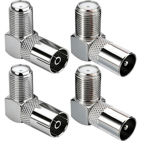 Lot 4 connecteurs femelles F à 90° vers PAL mâle/femelle, adaptateur coaxial RF pour antenne satellite (1/5)