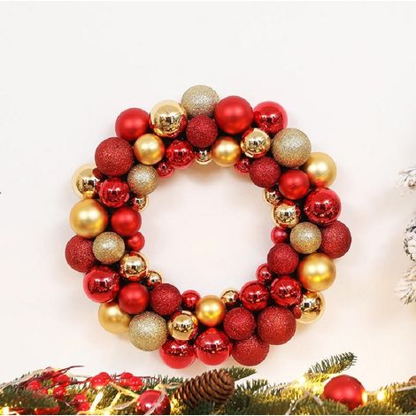 Guirlande de Noël rouge et or, boules décoratives pour couronne, guirlande de sapin, ornements de porte, mur, cheminée, fête de fin d'année, décoration festive pour la maison. (1/4)