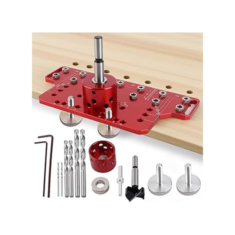 Pochoir 2 en 1 pour broches d'étagère et charnières d'armoire, gabarit de perçage en alliage d'aluminium pour le travail du bois avec forets de 1/4", 5 mm, 2 mm et 35 mm, dispositif de ferrure (1/5)