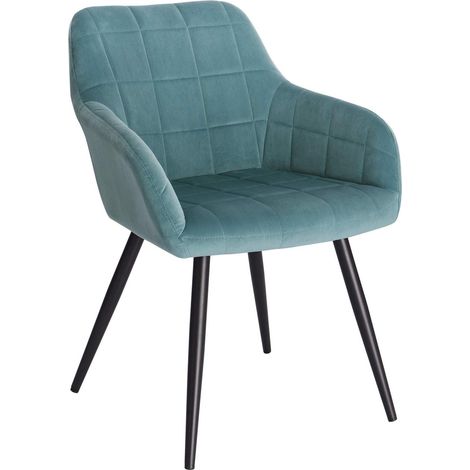 Woltu – Chaise de salle à manger avec accoudoirs – Velours vert turc – Pieds en métal – Hauteur 81cm – Confort ergonomique
