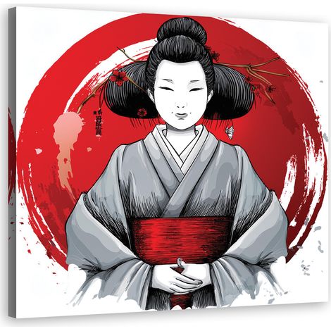 Quadro su tela, Geisha giapponese Ukiyo-E - 30x30 (1/5)