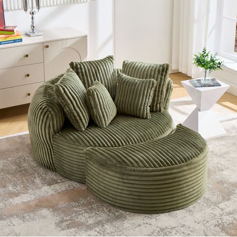 Fauteuil lounge rond avec repose-pieds, chenille, 168 x 123 x 63 cm, vert émeraude OKMYHOME (1/5)