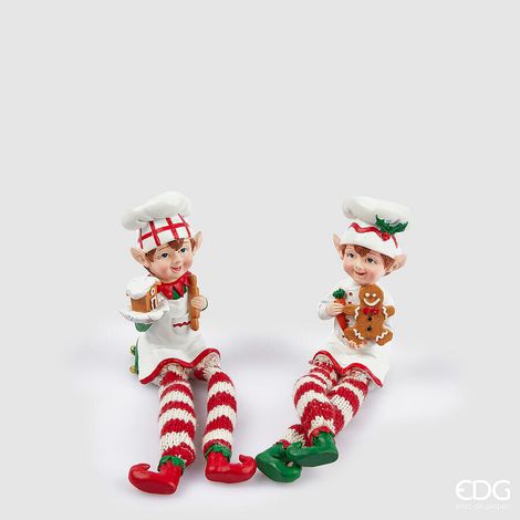 EDG Enzo De Gasperi Decoro Natale Elfo Cuoco H 23 Cm Ass. Green Red 1 Pz