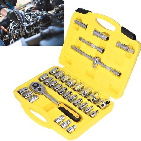 SK-402 Coffret de douilles 32 pièces, combinaison de douilles 8-32 mm, outil de réparation automobile clé à cliquet, kit d'entretien automobile. (1/5)