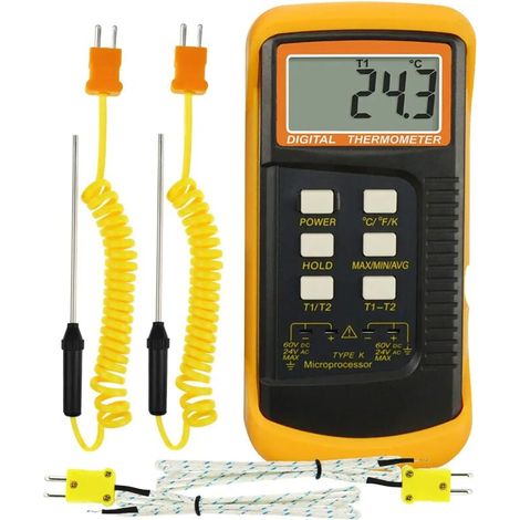 Thermomètre numérique à thermocouple de type K (-501300°C) avec double canal 4 thermocouples (filaire et acier inoxydable) Testeur de température portatif de haute précision (1/5)