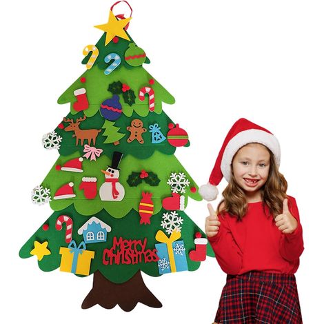 Kit para armar un árbol de Navidad de fieltro con adornos desmontables, decoración de pared de 90 cm.
