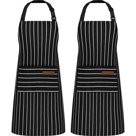 Doppelschürzen – Kochschürzen – Gestreifte Schürzen – Mit Taschen – Unisex – Stil E (1/5)