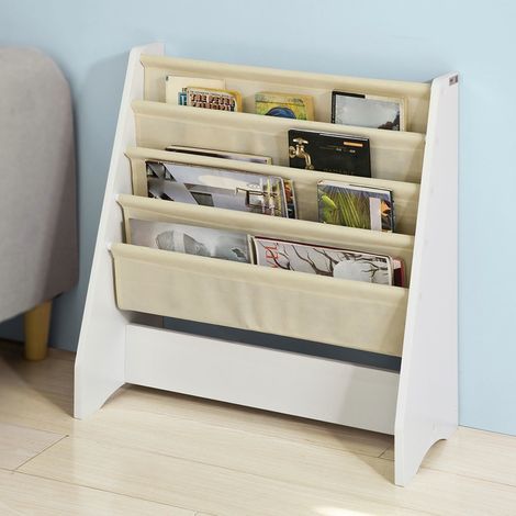 SoBuy FRG225-W Kinder-Bücherregal Hängefächerregal Zeitungsständer mit 4 Ablagefächern Büchergestell BHT ca: 62x71x29cm (1/5)