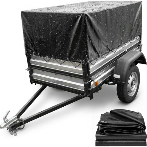 Bâche de remorque 210x114x90 cm, bâche de protection pour remorque avec œillets, corde de tension de 7,5 m, imperméable, en PVC 600D - Bâche résistante aux déchirures pour remorque (1/5)