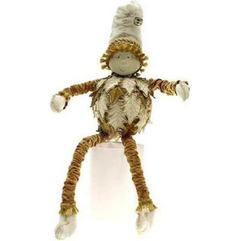 Elfo decorato natalizio 40 cm - colore crema/oro - decorazione addobbo natalizio