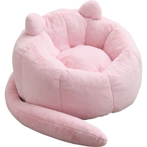 Divano sacco a forma di gatto in velluto rosa 112x112x77 cm senza montaggio MODENUIT (1/5)
