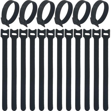Colliers de serrage, lot de 100, pour le rangement des câbles. Colliers de serrage auto-agrippants, réutilisables et réglables. Dimensions : 12 mm x