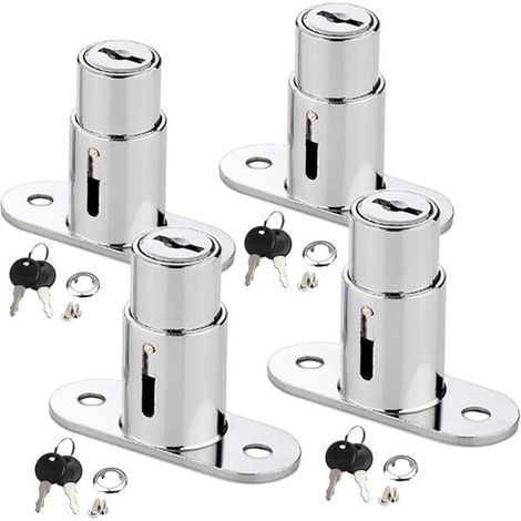 Cerraduras para muebles (4 unidades) - Cerraduras de cilindro - Para asegurar armarios - Metal anticorrosivo - 22 mm - Color plata (1/5)