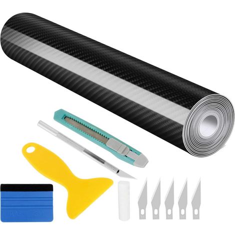 Autocollant Carbone Film, Autocollant Voiture Fibre Vinyle Adhésif Autocollants pour Véhicule Décoration (Noir 30 x 300 cm)