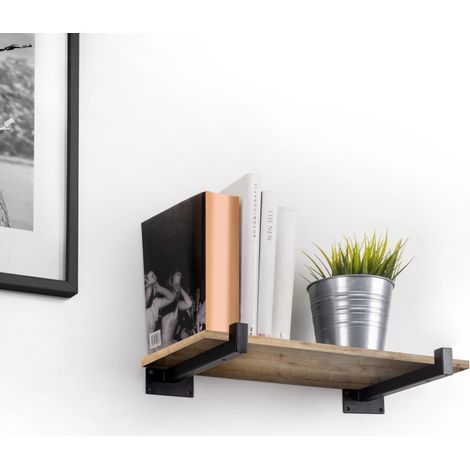 Emuca Juego de soportes para estante de madera Shelf recto de tubo cuadrado, Acero, Pintado negro - (1/5)