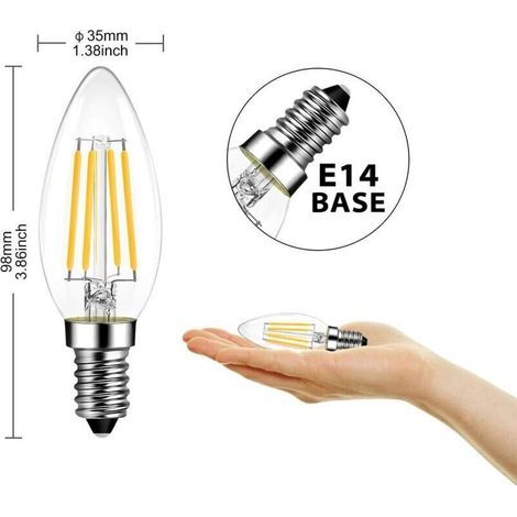4W Ampoule Filament LED E14 C35,Equivalent à lampe halogène 40W, 470 lumens, AC 220-240V -Blanc Froid 6500K - Angle du faisceau 270Ḟ, Lot de 6 (1/3)