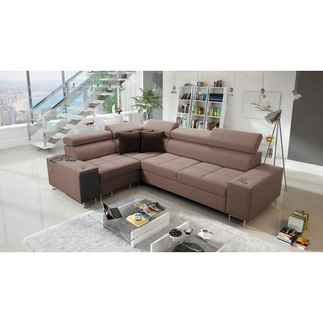 Elegantes Ecksofa mit Konsole und Ladegerät MORENA II Sawana Braun Links (1/5)