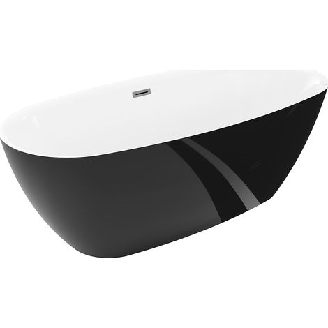 Mexen Luvo Slim freistehende Badewanne 170 x 75 cm, weiß/schwarz, Überlauf in gebürstetem Gun Gray - 52801707575-66 (1/5)