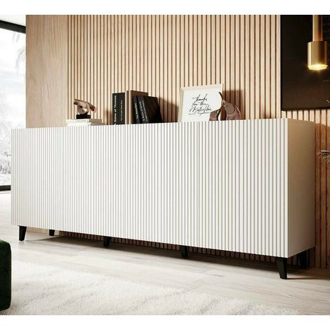 Bb-Loisir – Commode enfant blanche 200x83x40cm – 4 portes – Panneau stratifié 16mm – Design moderne pour intérieur contemporain (1/3)
