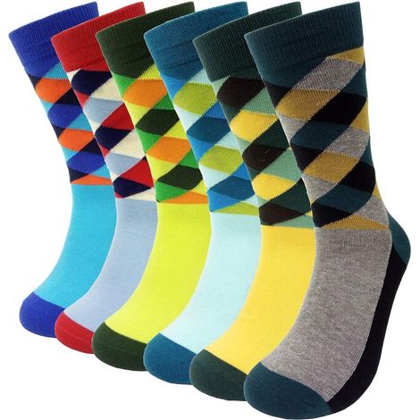 Lot de 6 paires de chaussettes habillées pour homme, à motifs originaux et colorés, en coton peigné. (1/5)