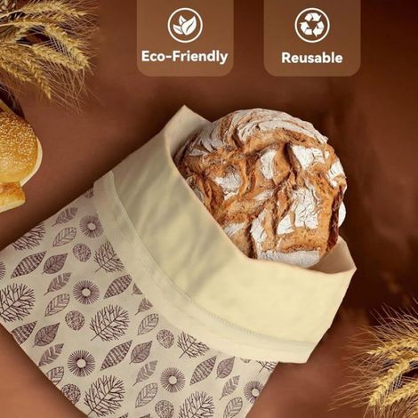 Sac A Pain - Cire D Abeille Naturelle - Coton Enduit - 43 Cm X 33 Cm - Pour Conservation Pain Et Viennoiseries - Lot De 2 (1/5)