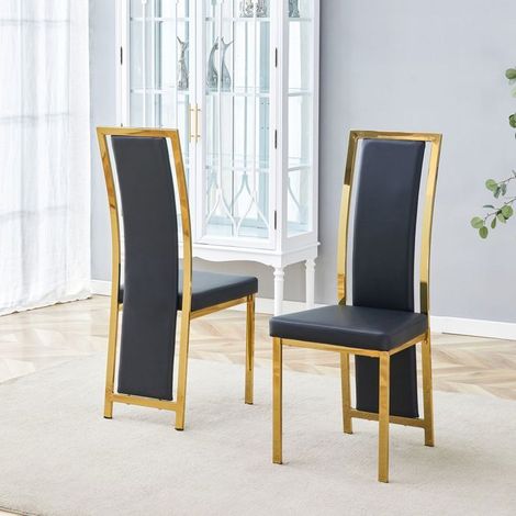 Lot de chaises 2 pièces chaise repas cuir pu noir bordure dorée cadre métal doré style minimaliste européen usage polyvalent (1/5)