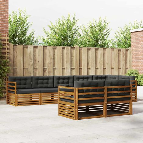 Outdoor-Sofagarnitur mit Kissen 8 pcs Natur und Anthrazit