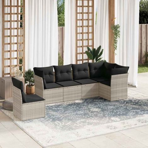 Ensemble Canapé Jardin 6 Pièces en Résine Tressée Gris Clair avec Coussins Détachables (1/5)