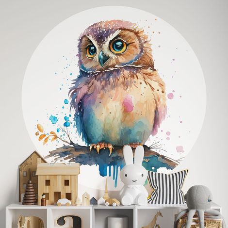 Sticker mural rond / cercle Enfants - Hibou - Diamètre 30 cm - Adhésif MAT (1/2)
