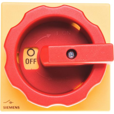 Interruptor principal/de emergencia 3P 63A 22kW AC23A 400V montaje en placa con eje, perilla amarilla-roja, 4 orificios 3LD2514-0TK53