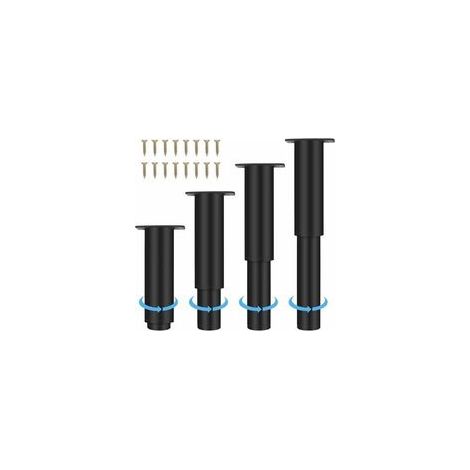 18 à 33 cm Pied de meuble en acier inoxydable réglable en hauteur - Noir - Épaissir - Pieds de meuble en acier - Pieds de meuble ronds avec tournevis - Pour armoire, table, canapé, lit