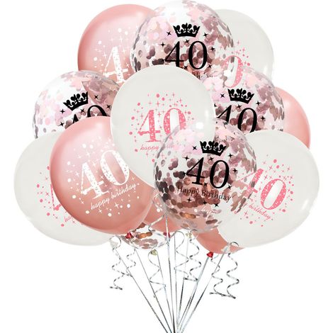 15 ballons d'anniversaire blancs et or rose - 40 ans