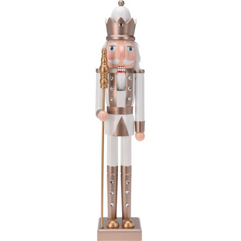 Statuetta decorativa "Soldatino schiaccianoci" in legno color oro e bianco decorazione natalizia h 55 cm -Cappello (1/4)