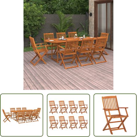 The Living Store 9-tlg. Garten-Essgruppe 220x90x75 cm Massivholz Akazie - Gartenmöbel - Essgruppe - Gartentisch - Gartenstuhl - Akazienholz (1/5)
