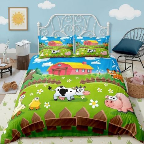 Bettwäsche-Set Bauernhof Tiere Kinder 200x200cm Mikrofaser mit Reißverschluss