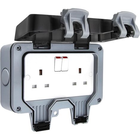 Double Waterproof Outdoor 13Amp Storm Switched 2 Gang Socket IP66 Outside Use (1/4)