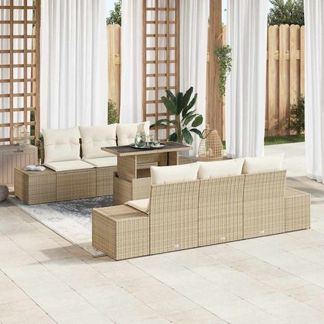 vidaXL Sofa Set mit Kissen 7 pcs Beige und Creme Poly-Rattan (1/5)