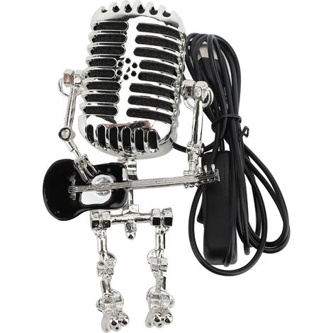 Lampe de table robot guitare-microphone vintage en aluminium, style rétro, pour chambre, bureau ou décoration intérieure (noir) (1/5)