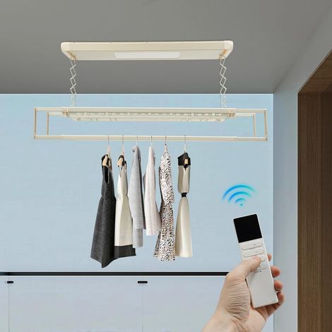 Séchoir à linge électrique avec télécommande, tringle à vêtements 130-215 cm, charge maximale 35 kg, pour montage au plafond, 220 V et 24 W, éclairage (1/5)