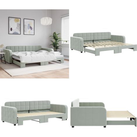 vidaXL Tagesbett Ausziehbar Hellgrau 90x200 cm Samt (1/5)