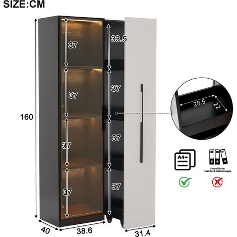 Vitrine multifonction en verre avec LED intégrée, 175 x 46 x 11,5 cm, HOMAIRE (1/5)
