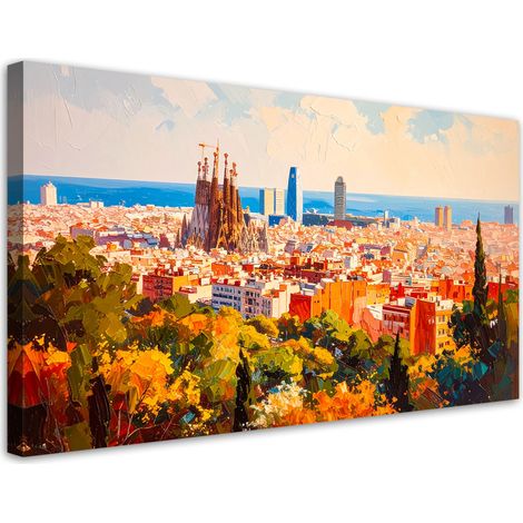 Modernes Wandbild für das Wohnzimmer Büro Barcelona Stadt Landschaft 100x50 cm (1/5)