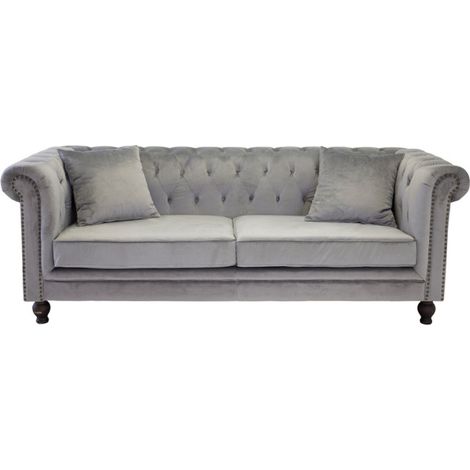 Canapé 3 Places en Velours "Chesterfield" 217cm Gris Clair (1/3)